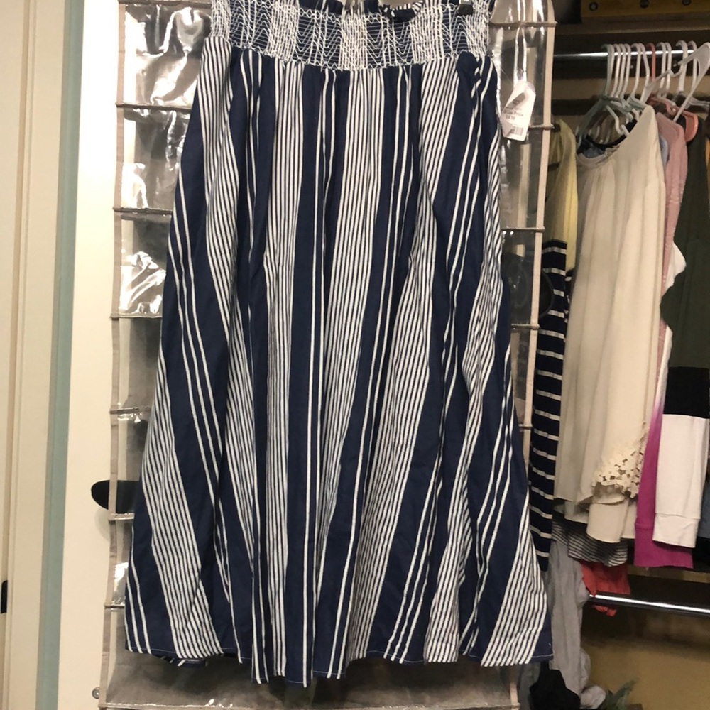 Navy and white flared skirt